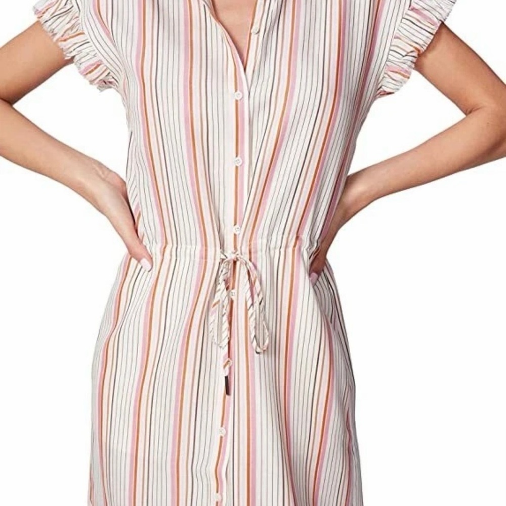 ✨PAIGE✨ Jaylin Striped Button-Down Shirt Dress with Ruffle Sleeves